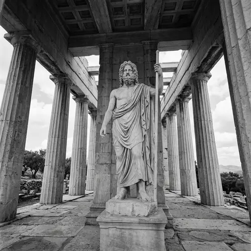 Majestic Greek God Statue in Black and White - Timeless Beauty