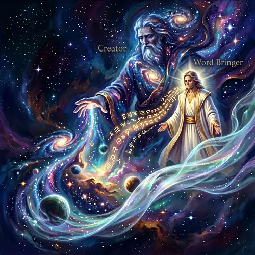 Divine Creation of Universe by Trinity: Creator, Word Bringer, Vitality Spirit