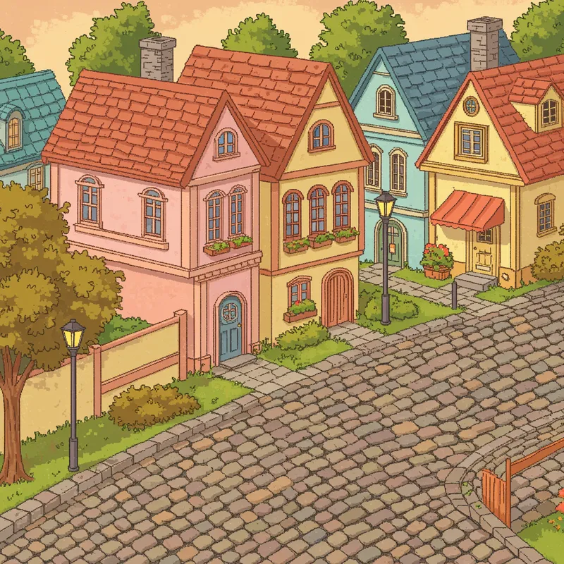 Colorful Pixel Art Street with Cobblestones