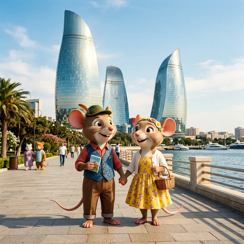 Whimsical Mickey and Minnie at Flame Towers Baku | Magical Scene Whimsical Mickey and Minnie at Flame Towers Baku | Magical Scene