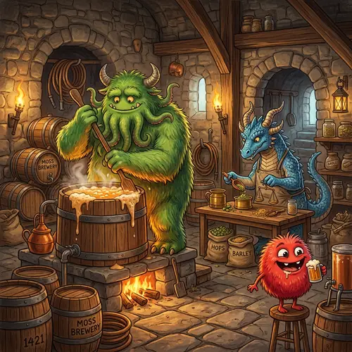 Multicolored Monsters Brewing Beer | Fantasy Brewery Scene