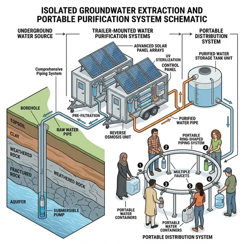 Underground Water Source Access & Purification System with Solar Panels