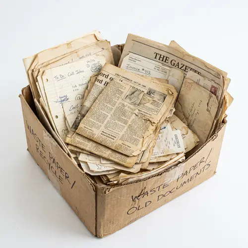 High-Quality Realistic Image of Waste Paper and Old Newspapers in Cardboard Box