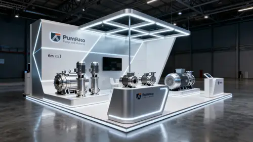 Futuristic 6m x 6m Exhibition Stand for Pumps & Motors