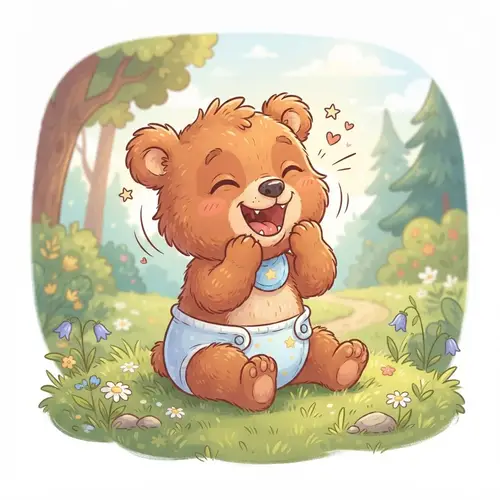 Laughing Baby Bear Diaper Cartoon Vector Art