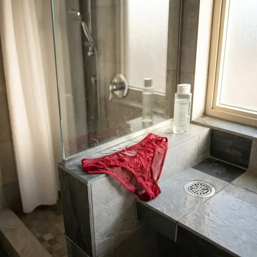 Red Transparent Panties Left in the Shower