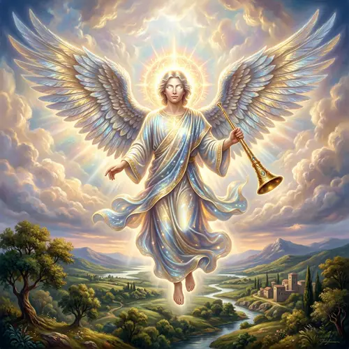 Biblical Angel with Halo, Wings & Trumpet