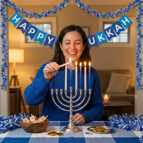 Warm Hanukkah Celebration: Lighting the Menorah