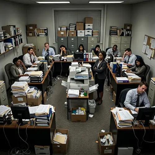 Disorganized Accounting Department Office with Unmotivated Employees