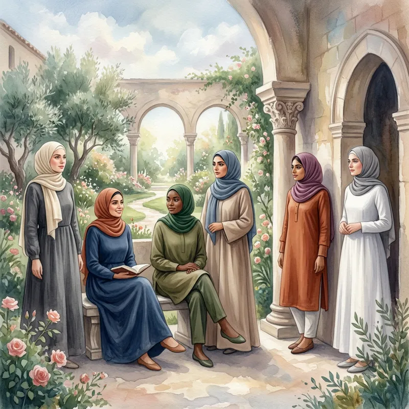 Diverse Veiled Women in Modern Attire Painting