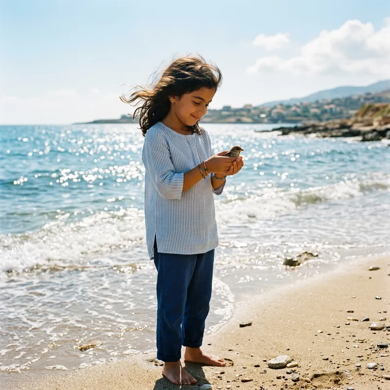 Young Girl Holding Bird by the Sea