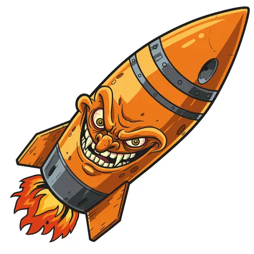 Evil Face Cartoon Missile Illustration