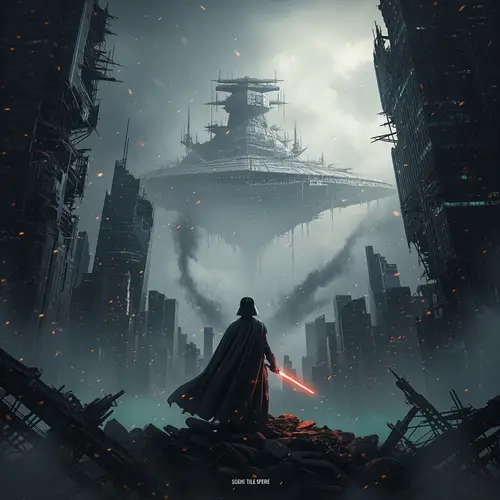 Epic Sci-Fi Poster: Post-Apocalyptic City & Darth Vader