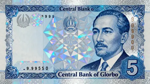 5 Glorbian Crown Banknote: Modern Currency Design