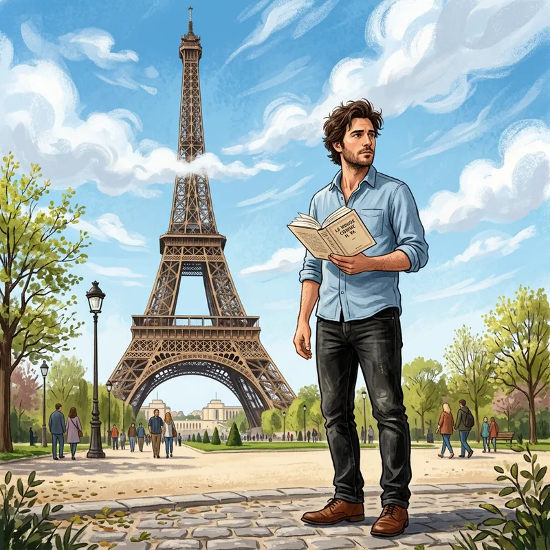 French Man with Book - Stylish at Eiffel Tower French Man with Book - Stylish at Eiffel Tower