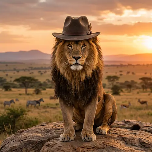 Majestic Lion Wearing a Stylish Hat