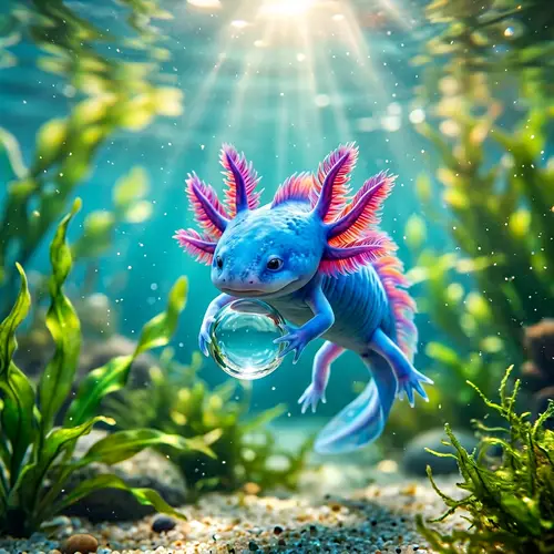 Axolotl Caring for Water - Underwater Serenity