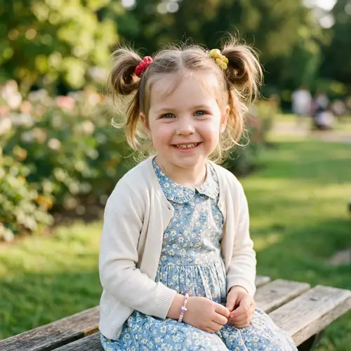 Caucasian Little Girl Smiling - Cute Ponytails & Dress