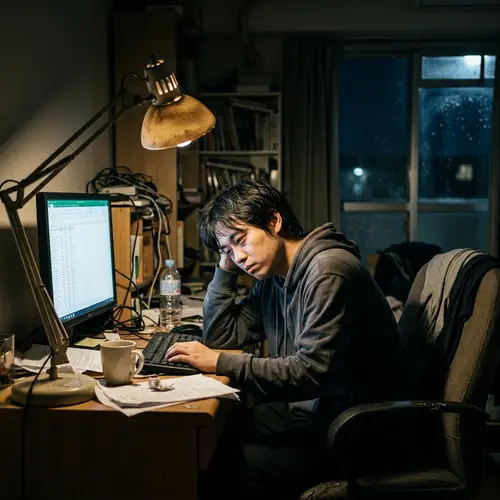 Dimly Lit Office Scene: Feeling Downcast at Work