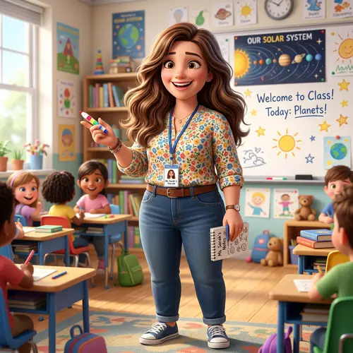 Charismatic Pixar-Style Female Teacher Character