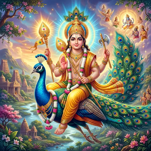 Lord Subramanya on Peacock: Divine and Powerful Image