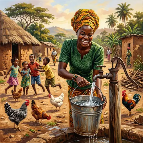 Vibrant Acrylic Painting: Daily Life Captured in Art