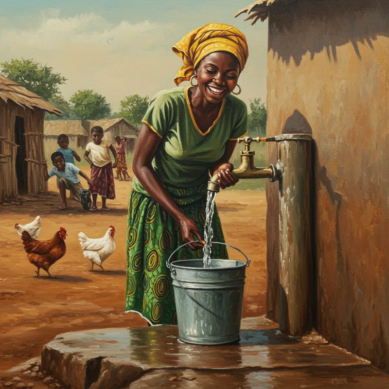 Vibrant Acrylic Painting: Daily Life Captured in Art