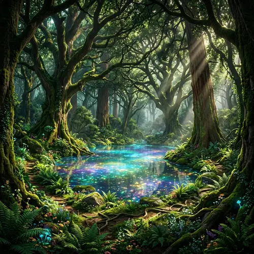 Enchanting Mystical Forest and Glowing Lake
