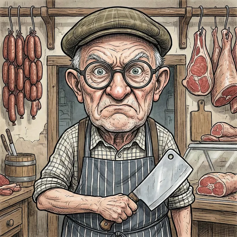 Grumpy Butcher Caricature - Funny Art