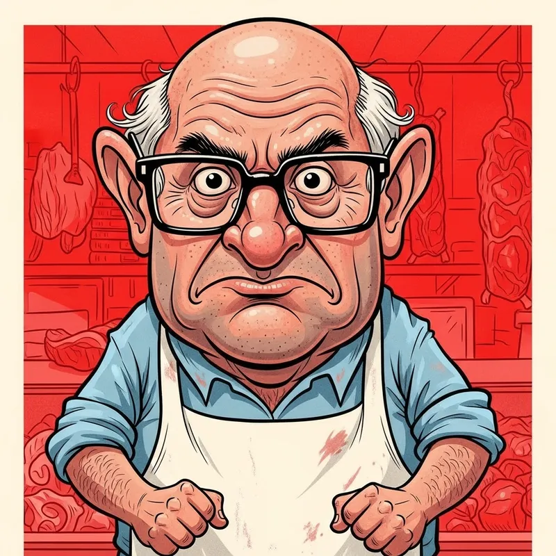 Grumpy Butcher Caricature - Funny Art