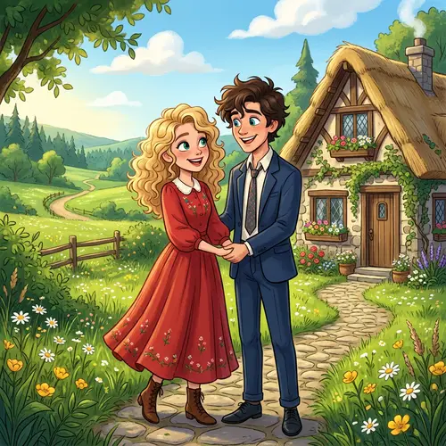 Animated Couple in a Fairy Tale Setting