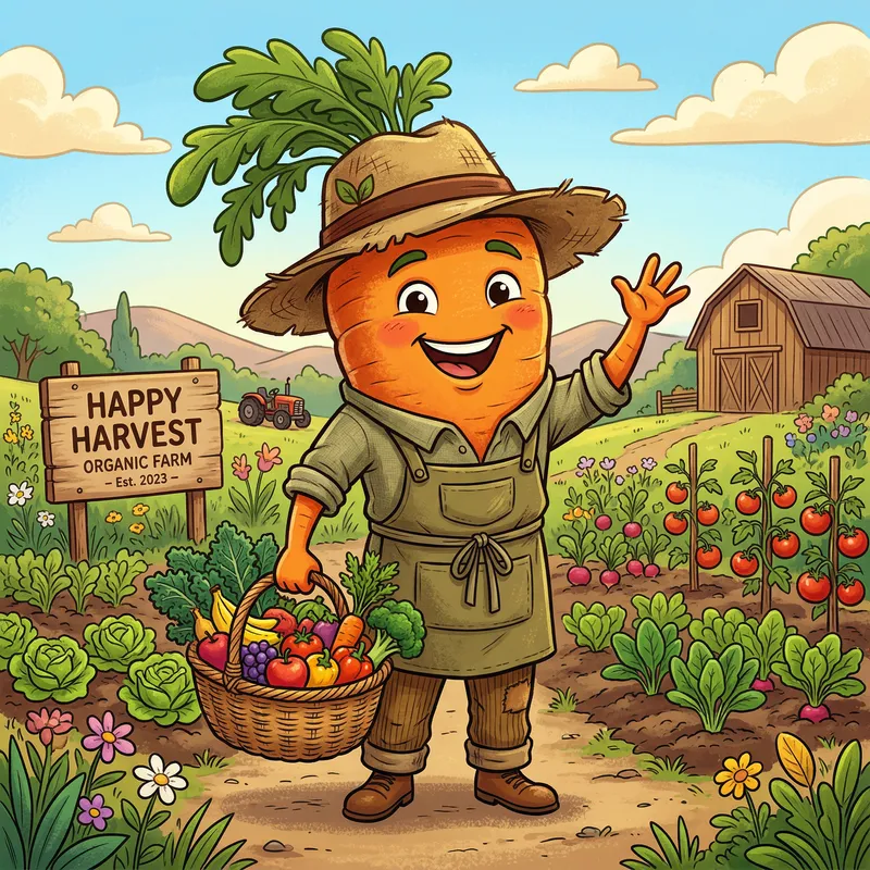 Organic Food: Vibrant Cartoon for Health & Vitality