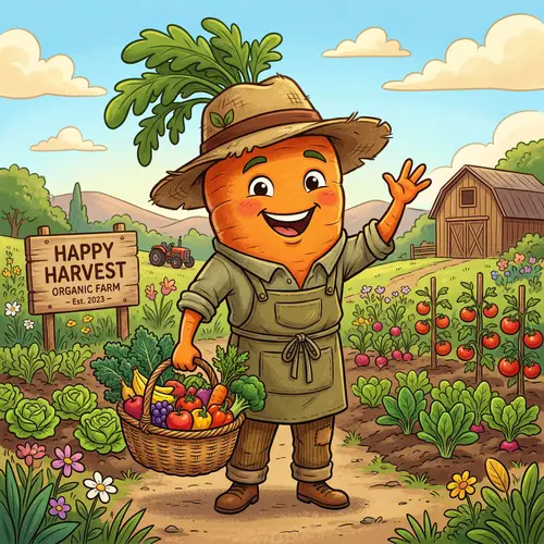 Organic Food Provider: Vibrant Cartoon Character for Health & Vitality