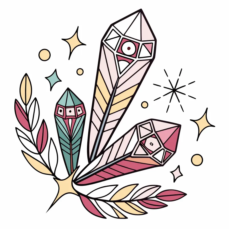 Vibrant Crystals Tattoo Animation on White Background