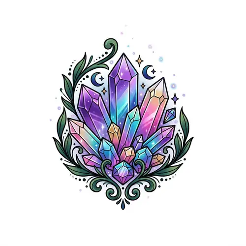 Vibrant Crystals Tattoo Animation on White Background