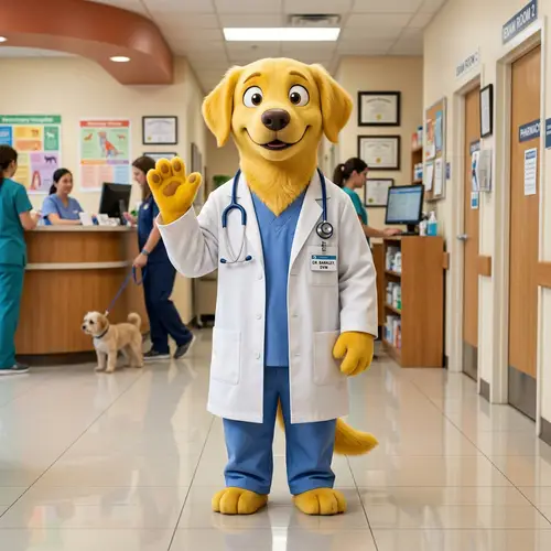 Yellow Doctor Dog Costume | Friendly Canine Character
