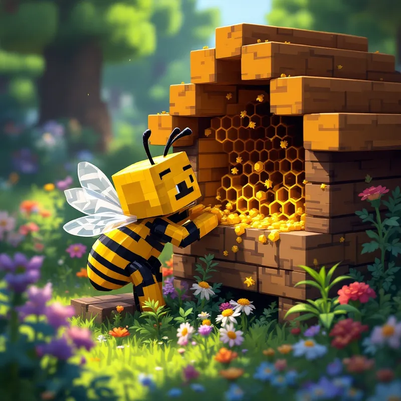 Bee Building a Hive in Minecraft: Pixel Art Adventure Bee Building a Hive in Minecraft: Pixel Art Adventure