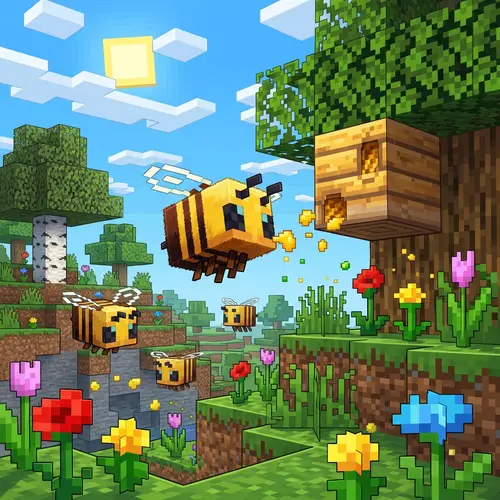 Bee Building a Hive in Minecraft: Pixel Art Adventure