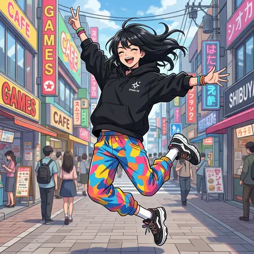 Youthful Anime Girl in Vibrant Outfit