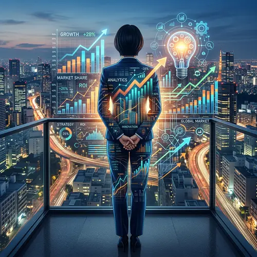 Asian Businesswoman Double Exposure Cityscape Illustration