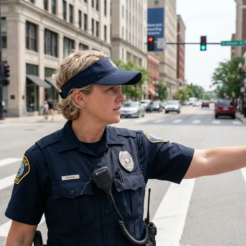 Brunette Policewoman with Short Blonde Hair