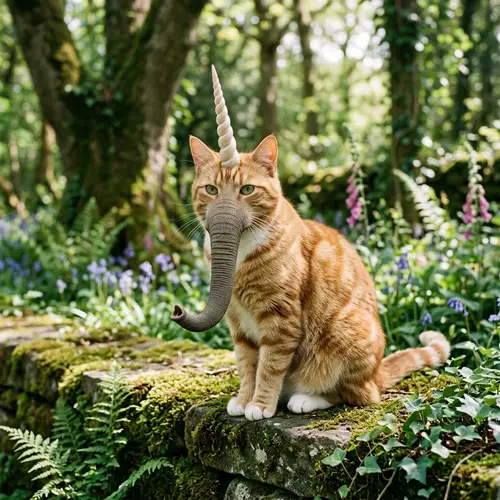 Unique Cat with Unicorn Horn and Elephant Trunk