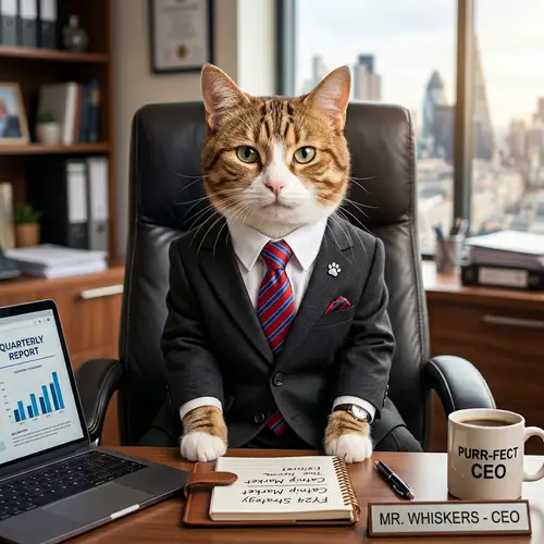 Elegant Cat in Corporate Suit: Exquisite Feline Fashion