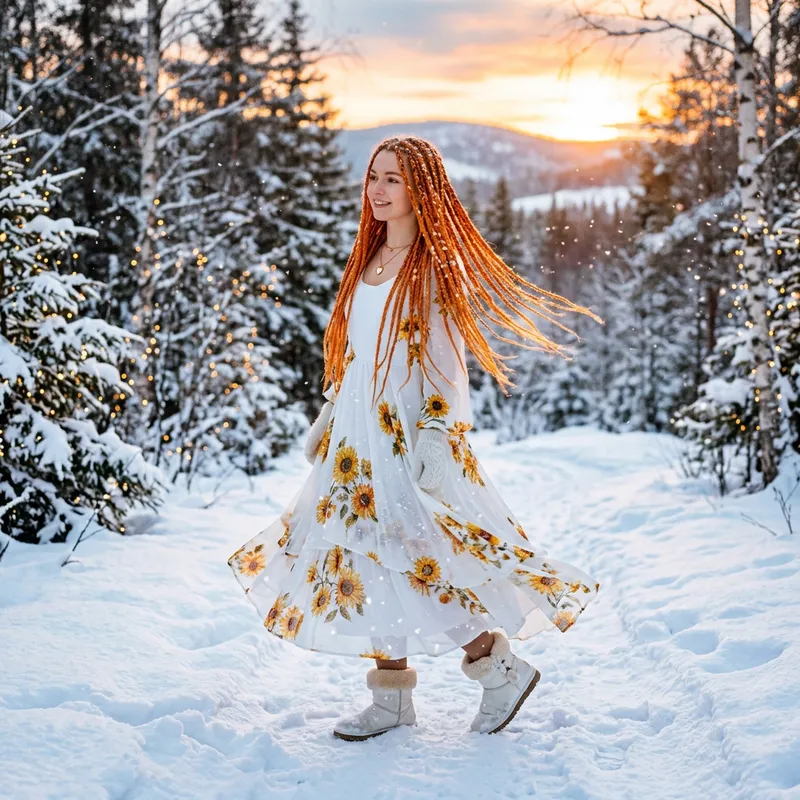Enchanting Winter Scene with a Young Woman