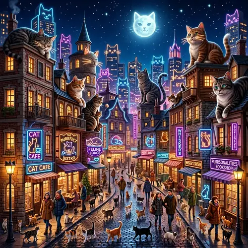 Cat City | Neon Signs, Cat Cafes & Moonlit Nights