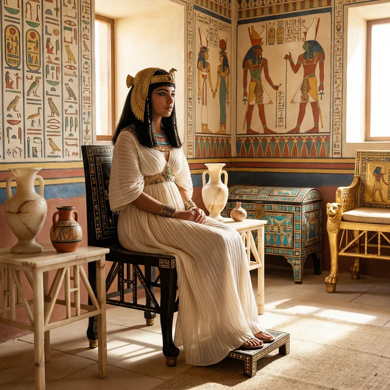 Realistic Ancient Egyptian Princess Ankhesenamun Interior Scene with Cultural Decor