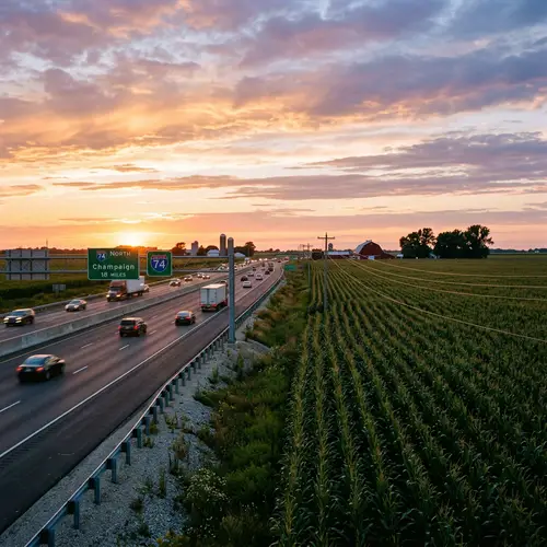 Illinois Cornfield at Dusk: A Scenic Highway View