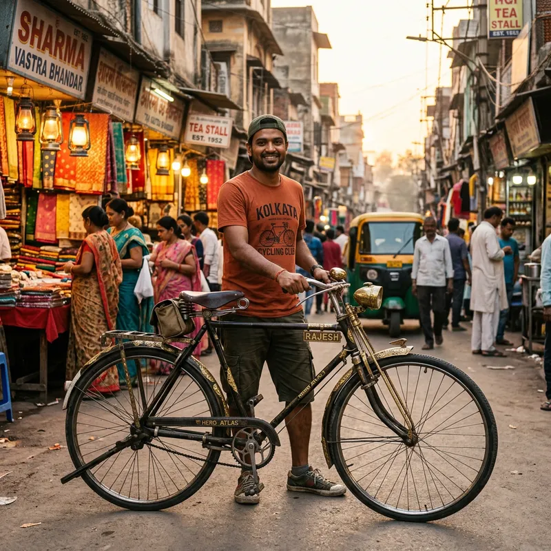 Indian Man Cycling through Urban Streets