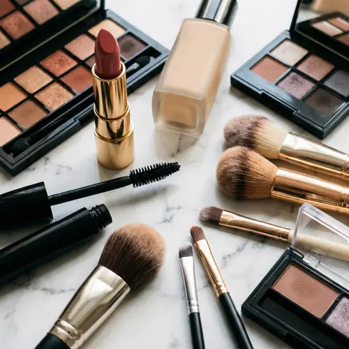 Radiant Cosmetics Collection on Marble Table