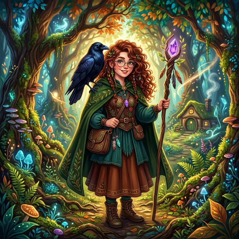 Enchanting Teenage Witch in a Fantasy Forest